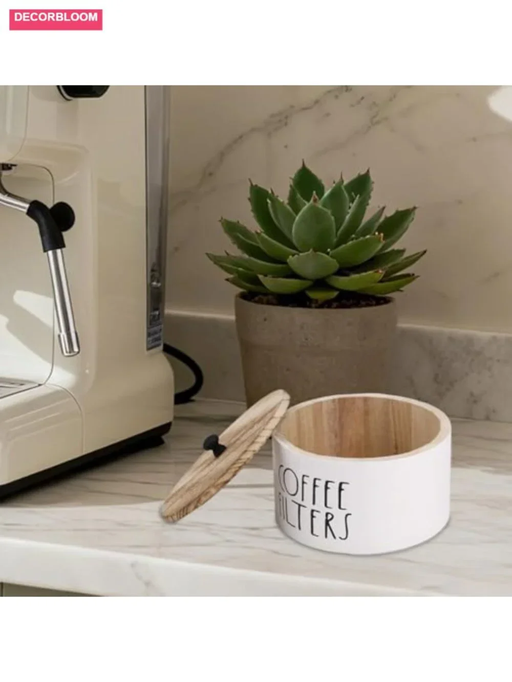 Round Coffee Filter Holder with Lid Wooden Rustic Farmhouse Storage